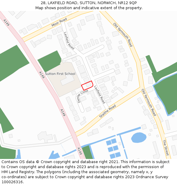 28, LAXFIELD ROAD, SUTTON, NORWICH, NR12 9QP: Location map and indicative extent of plot