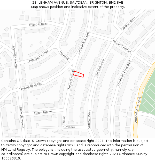 28, LENHAM AVENUE, SALTDEAN, BRIGHTON, BN2 8AE: Location map and indicative extent of plot
