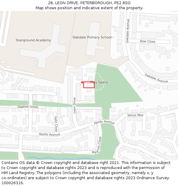 28, LEON DRIVE, PETERBOROUGH, PE2 8SG: Location map and indicative extent of plot