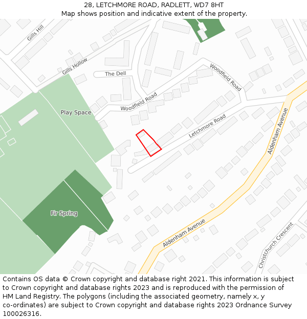 28, LETCHMORE ROAD, RADLETT, WD7 8HT: Location map and indicative extent of plot