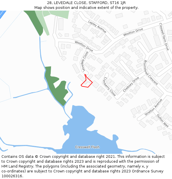 28, LEVEDALE CLOSE, STAFFORD, ST16 1JR: Location map and indicative extent of plot