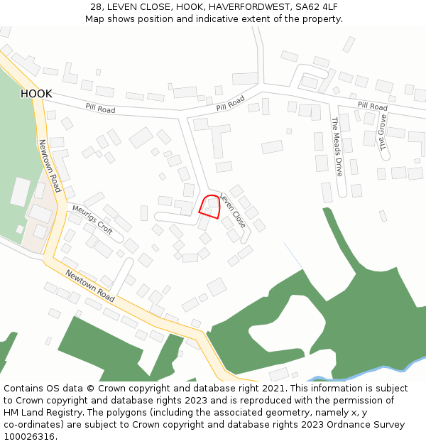 28, LEVEN CLOSE, HOOK, HAVERFORDWEST, SA62 4LF: Location map and indicative extent of plot