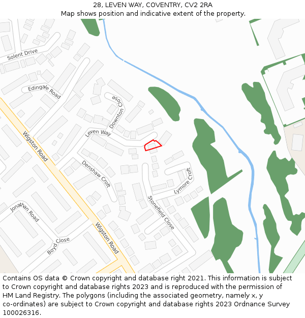 28, LEVEN WAY, COVENTRY, CV2 2RA: Location map and indicative extent of plot