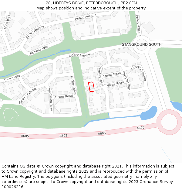 28, LIBERTAS DRIVE, PETERBOROUGH, PE2 8FN: Location map and indicative extent of plot