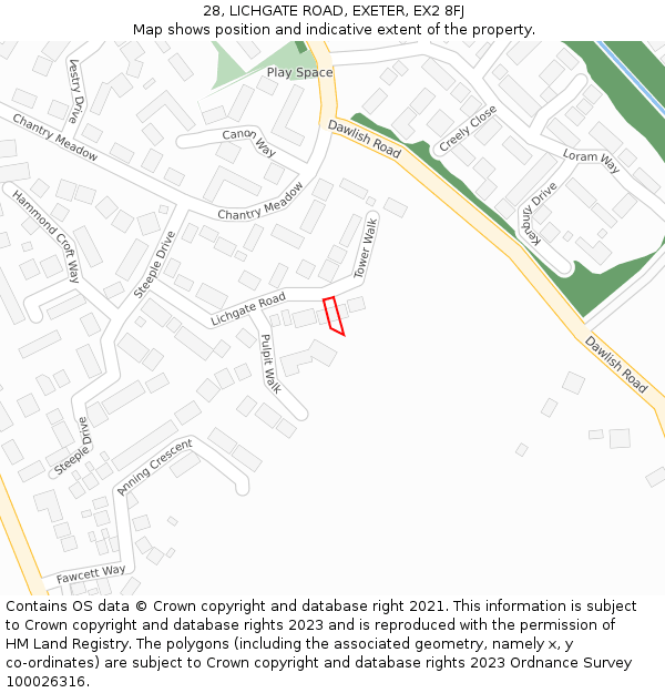 28, LICHGATE ROAD, EXETER, EX2 8FJ: Location map and indicative extent of plot