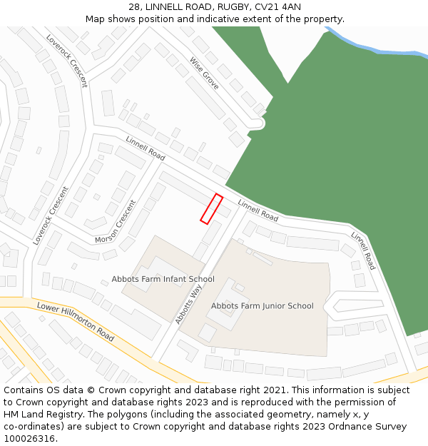 28, LINNELL ROAD, RUGBY, CV21 4AN: Location map and indicative extent of plot