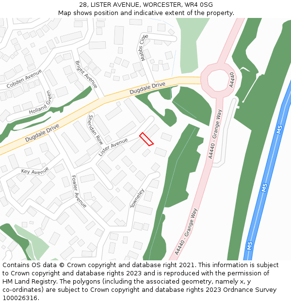 28, LISTER AVENUE, WORCESTER, WR4 0SG: Location map and indicative extent of plot