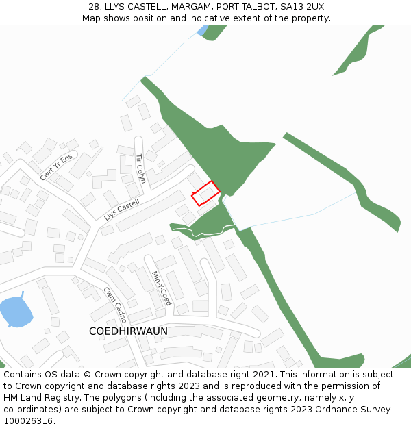 28, LLYS CASTELL, MARGAM, PORT TALBOT, SA13 2UX: Location map and indicative extent of plot