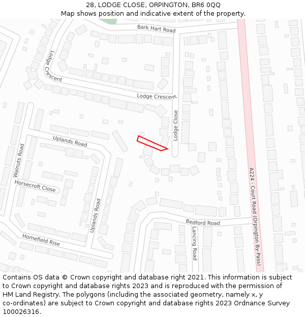 28, LODGE CLOSE, ORPINGTON, BR6 0QQ: Location map and indicative extent of plot