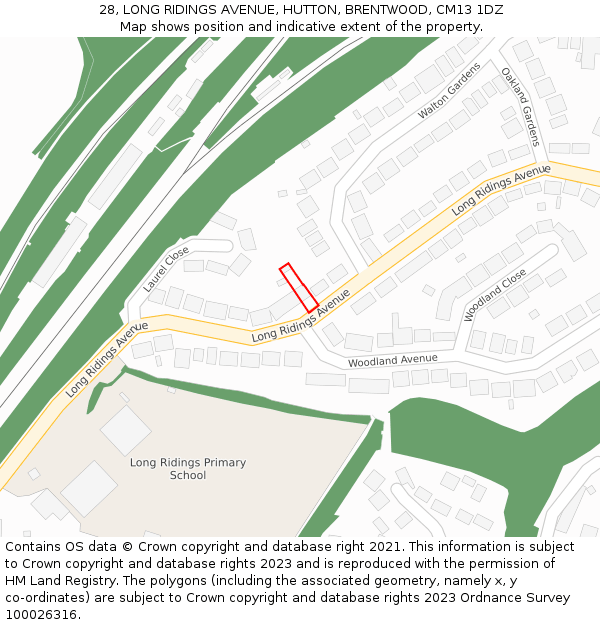 28, LONG RIDINGS AVENUE, HUTTON, BRENTWOOD, CM13 1DZ: Location map and indicative extent of plot
