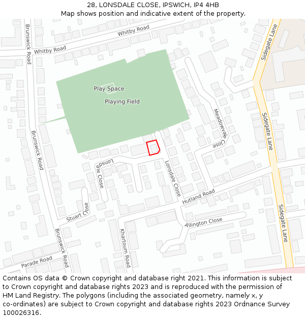 28, LONSDALE CLOSE, IPSWICH, IP4 4HB: Location map and indicative extent of plot