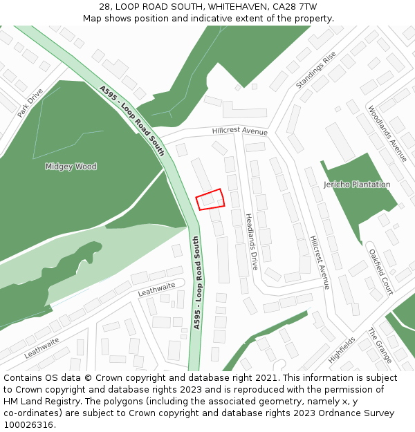 28, LOOP ROAD SOUTH, WHITEHAVEN, CA28 7TW: Location map and indicative extent of plot