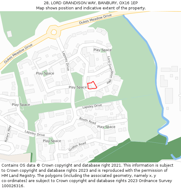 28, LORD GRANDISON WAY, BANBURY, OX16 1EP: Location map and indicative extent of plot
