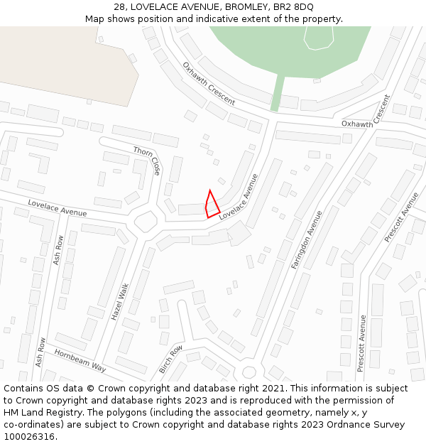 28, LOVELACE AVENUE, BROMLEY, BR2 8DQ: Location map and indicative extent of plot