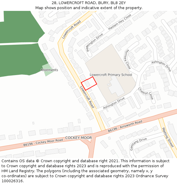28, LOWERCROFT ROAD, BURY, BL8 2EY: Location map and indicative extent of plot