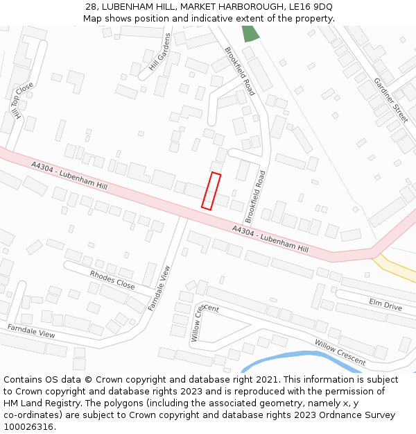 28, LUBENHAM HILL, MARKET HARBOROUGH, LE16 9DQ: Location map and indicative extent of plot