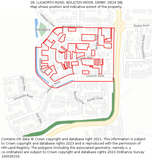 28, LULWORTH ROAD, BOULTON MOOR, DERBY, DE24 5BJ: Location map and indicative extent of plot