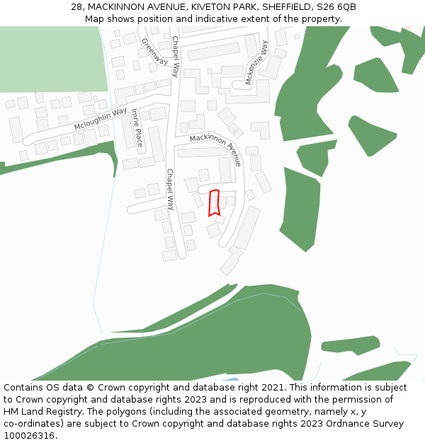 28, MACKINNON AVENUE, KIVETON PARK, SHEFFIELD, S26 6QB: Location map and indicative extent of plot