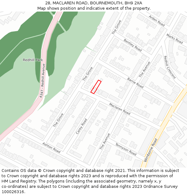 28, MACLAREN ROAD, BOURNEMOUTH, BH9 2XA: Location map and indicative extent of plot