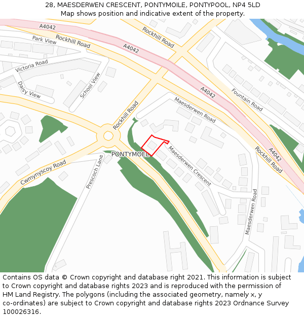 28, MAESDERWEN CRESCENT, PONTYMOILE, PONTYPOOL, NP4 5LD: Location map and indicative extent of plot