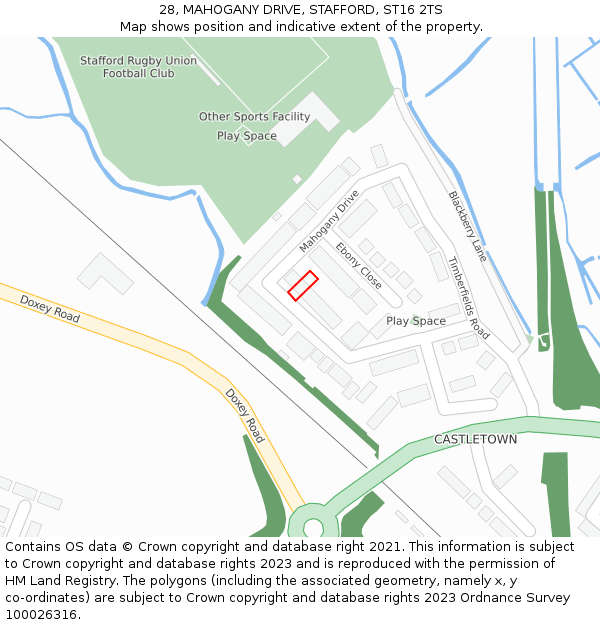 28, MAHOGANY DRIVE, STAFFORD, ST16 2TS: Location map and indicative extent of plot