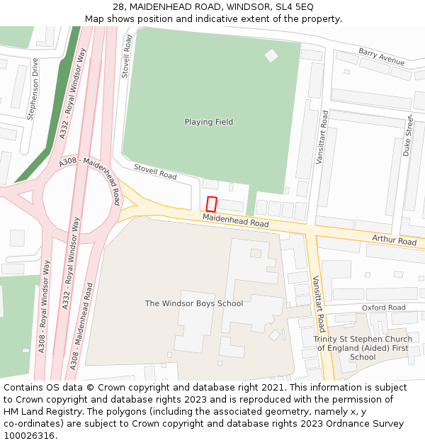 28, MAIDENHEAD ROAD, WINDSOR, SL4 5EQ: Location map and indicative extent of plot