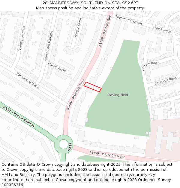 28, MANNERS WAY, SOUTHEND-ON-SEA, SS2 6PT: Location map and indicative extent of plot