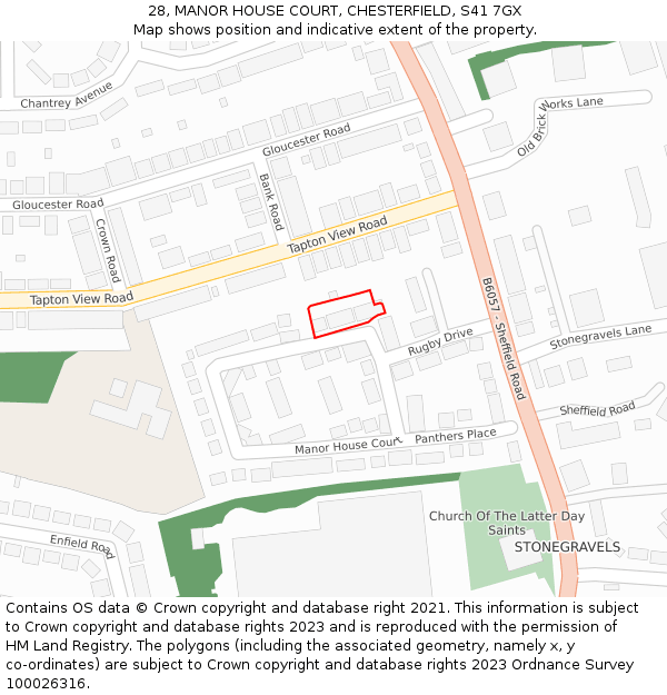 28, MANOR HOUSE COURT, CHESTERFIELD, S41 7GX: Location map and indicative extent of plot