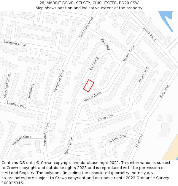 28, MARINE DRIVE, SELSEY, CHICHESTER, PO20 0SW: Location map and indicative extent of plot