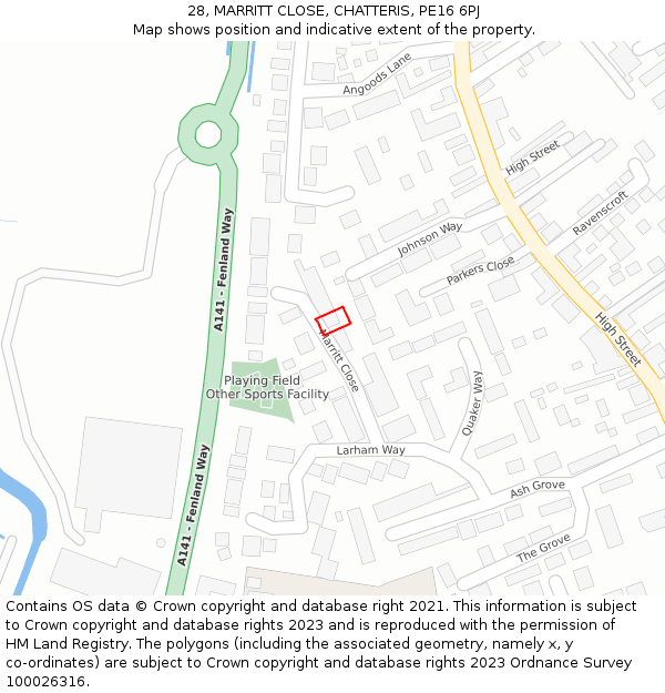 28, MARRITT CLOSE, CHATTERIS, PE16 6PJ: Location map and indicative extent of plot