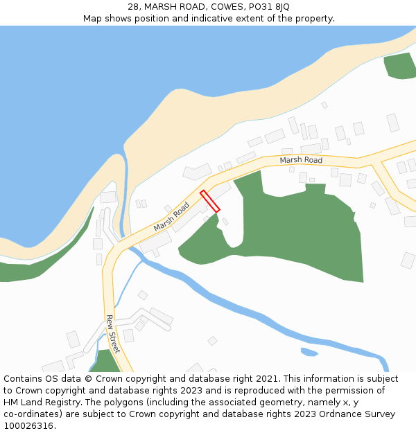 28, MARSH ROAD, COWES, PO31 8JQ: Location map and indicative extent of plot