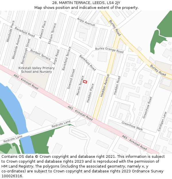28, MARTIN TERRACE, LEEDS, LS4 2JY: Location map and indicative extent of plot