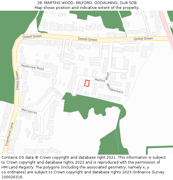 28, MARTINS WOOD, MILFORD, GODALMING, GU8 5DB: Location map and indicative extent of plot