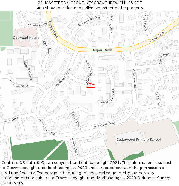 28, MASTERSON GROVE, KESGRAVE, IPSWICH, IP5 2DT: Location map and indicative extent of plot