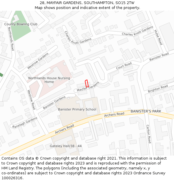28, MAYFAIR GARDENS, SOUTHAMPTON, SO15 2TW: Location map and indicative extent of plot
