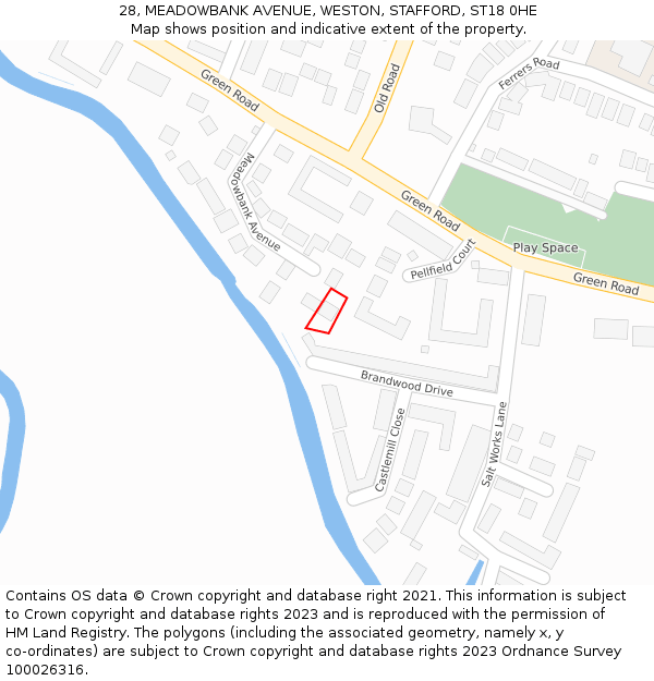 28, MEADOWBANK AVENUE, WESTON, STAFFORD, ST18 0HE: Location map and indicative extent of plot