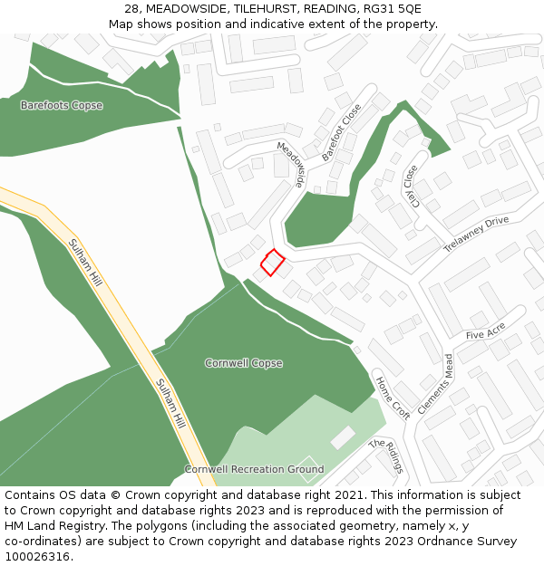 28, MEADOWSIDE, TILEHURST, READING, RG31 5QE: Location map and indicative extent of plot