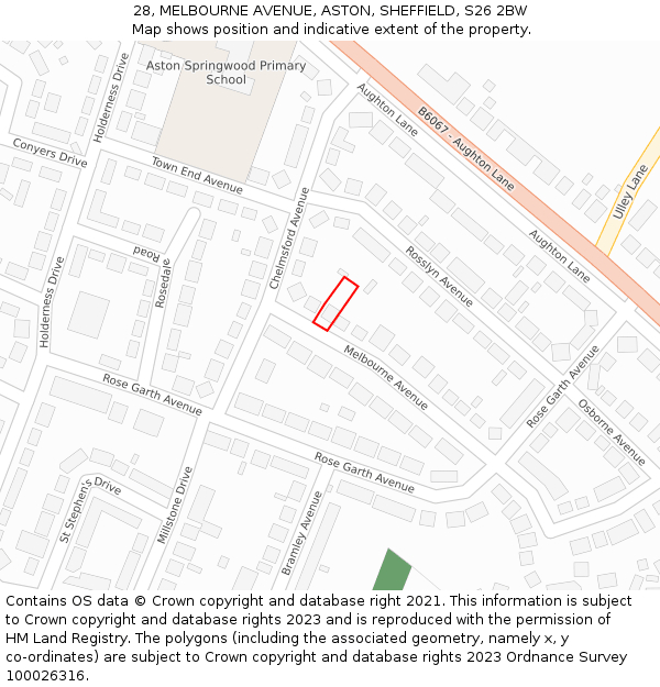 28, MELBOURNE AVENUE, ASTON, SHEFFIELD, S26 2BW: Location map and indicative extent of plot
