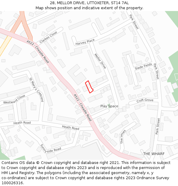 28, MELLOR DRIVE, UTTOXETER, ST14 7AL: Location map and indicative extent of plot