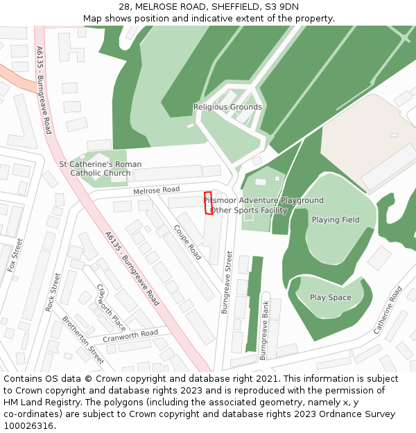 28, MELROSE ROAD, SHEFFIELD, S3 9DN: Location map and indicative extent of plot