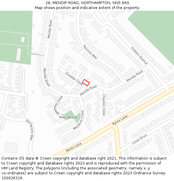 28, MENDIP ROAD, NORTHAMPTON, NN5 6AS: Location map and indicative extent of plot