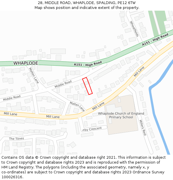 28, MIDDLE ROAD, WHAPLODE, SPALDING, PE12 6TW: Location map and indicative extent of plot
