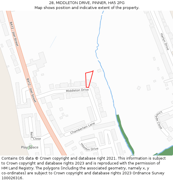 28, MIDDLETON DRIVE, PINNER, HA5 2PG: Location map and indicative extent of plot