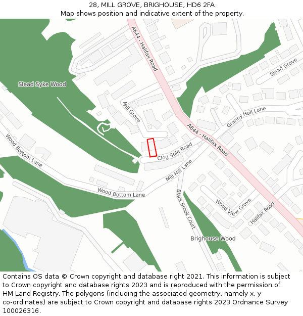 28, MILL GROVE, BRIGHOUSE, HD6 2FA: Location map and indicative extent of plot