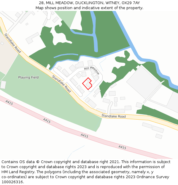 28, MILL MEADOW, DUCKLINGTON, WITNEY, OX29 7AY: Location map and indicative extent of plot