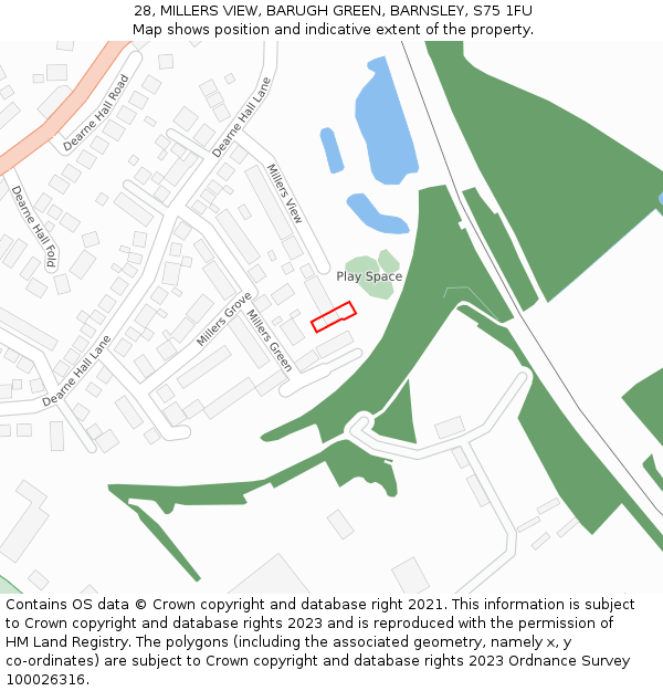 28, MILLERS VIEW, BARUGH GREEN, BARNSLEY, S75 1FU: Location map and indicative extent of plot