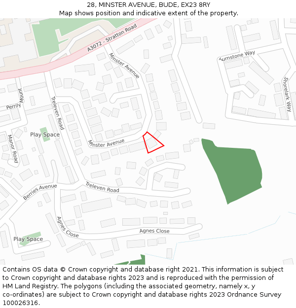 28, MINSTER AVENUE, BUDE, EX23 8RY: Location map and indicative extent of plot