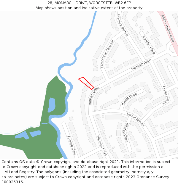 28, MONARCH DRIVE, WORCESTER, WR2 6EP: Location map and indicative extent of plot