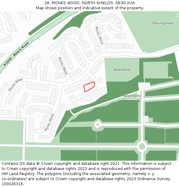 28, MONKS WOOD, NORTH SHIELDS, NE30 2UA: Location map and indicative extent of plot