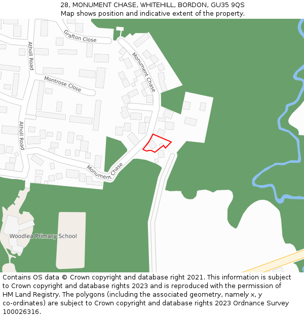 28, MONUMENT CHASE, WHITEHILL, BORDON, GU35 9QS: Location map and indicative extent of plot
